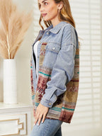 Collared Neck Dropped Shoulder Denim Jacket - Delanoir