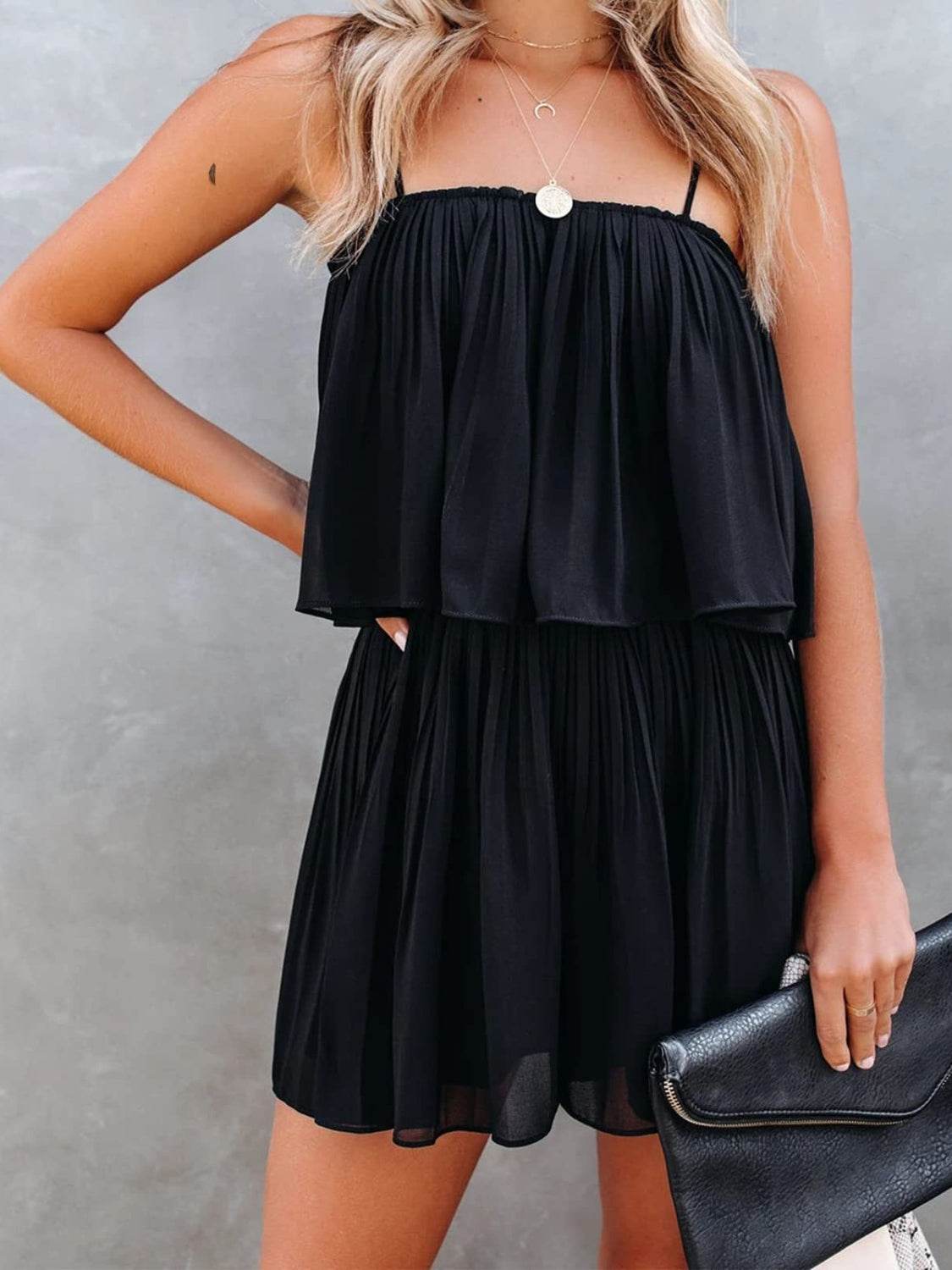 Ruched Spaghetti Strap Romper - Delanoir