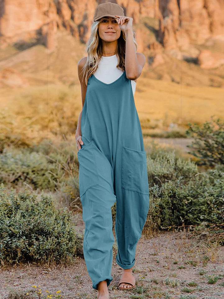 Double Take Full Size V-Neck Sleeveless Jumpsuit with Pockets - Delanoir