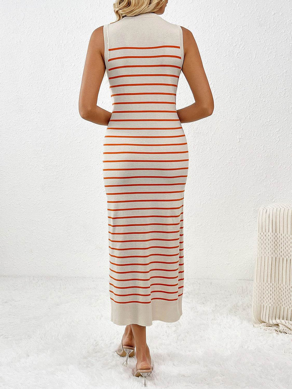 Round Neck Sleeve Midi Knit Dress - Delanoir