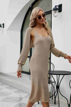 Knit Slit Tank Dress and Bolero Set - Delanoir