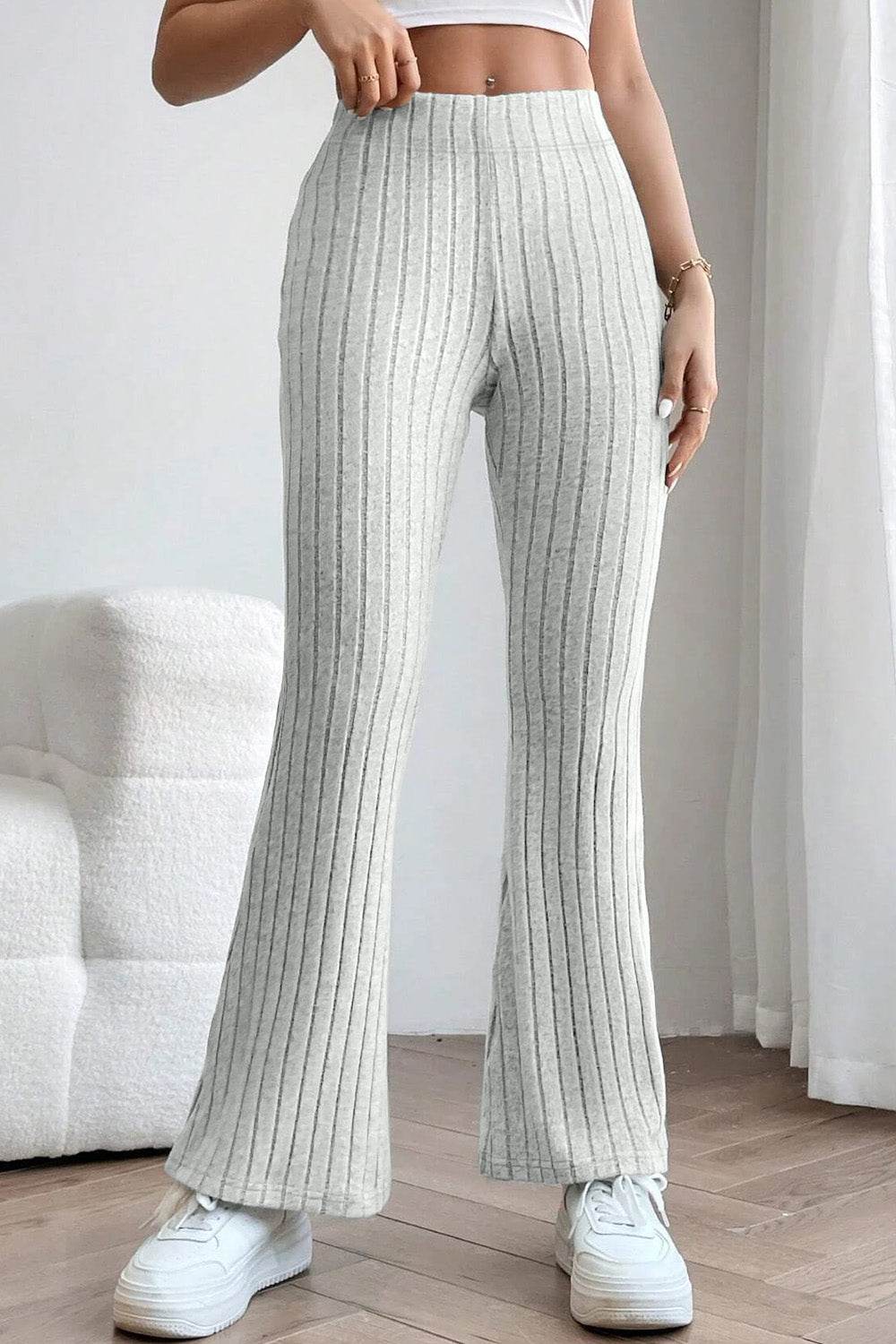 Basic Bae Full Size Ribbed High Waist Flare Pants - Delanoir