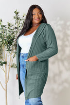 Basic Bae Full Size Hooded Sweater Cardigan - Delanoir