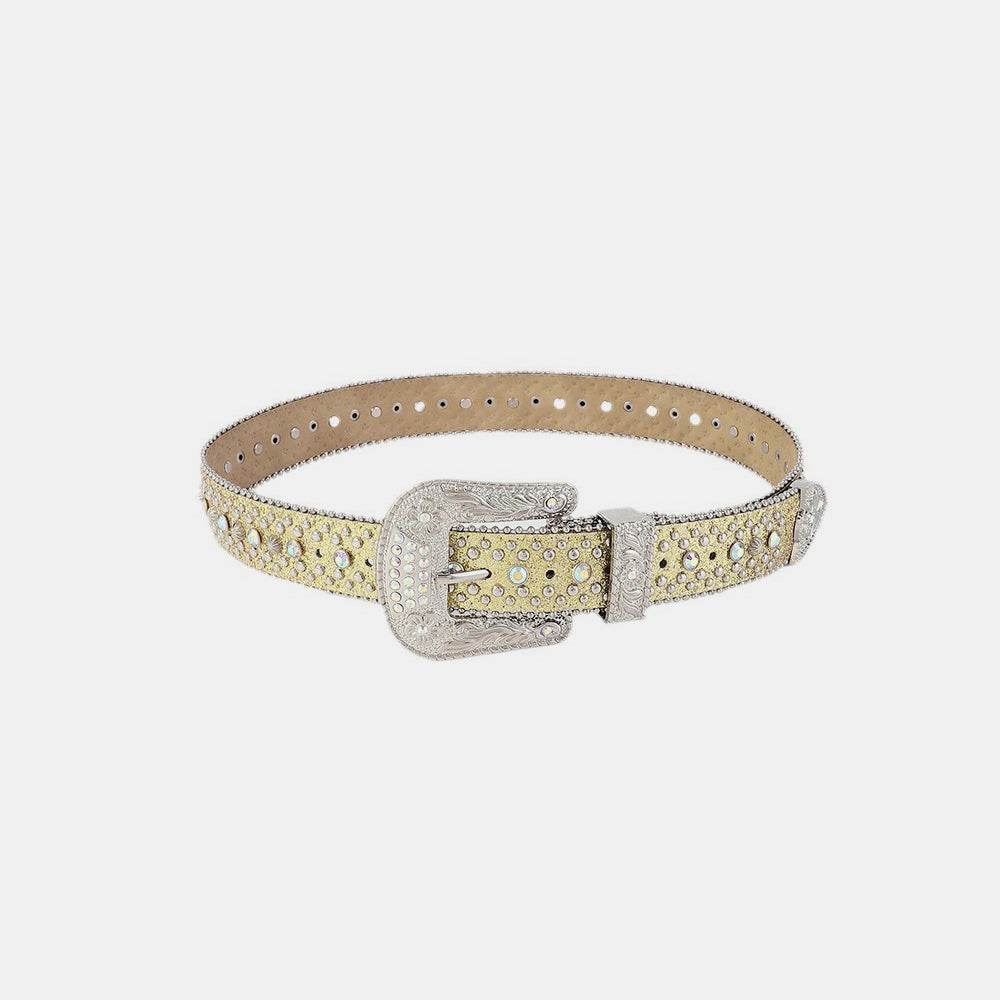 Rhinestone PU Leather Belt - Delanoir