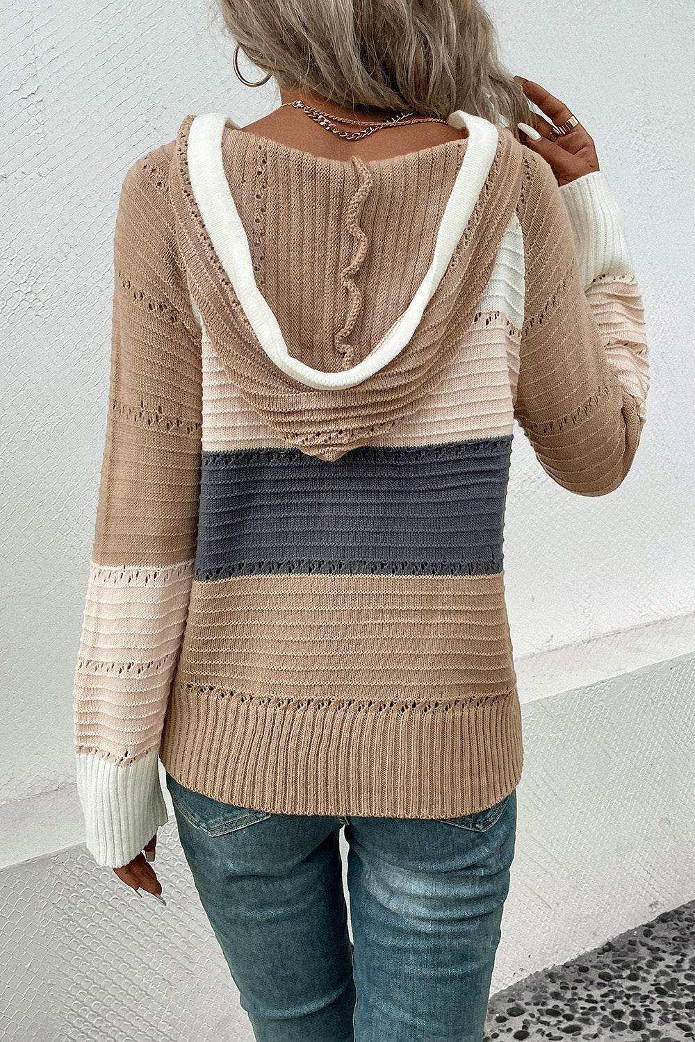 Perfee Color Block Drawstring Hooded Sweater - Delanoir