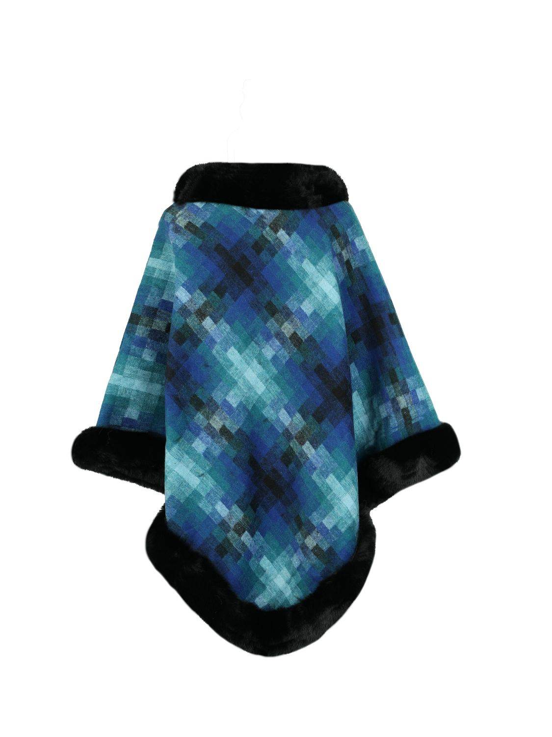 Faux Fur Trim Poncho - Delanoir