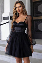 Sweetheart Neck Balloon Sleeve Mini Dress - Delanoir