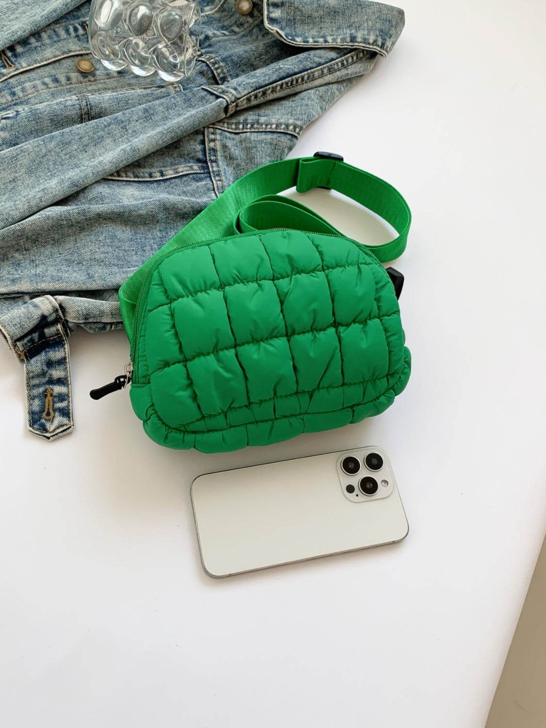 Bubble Texture Adjustable Strap Crossbody Bag - Delanoir