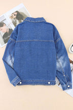 Collared Neck Button Up Denim Jacket - Delanoir