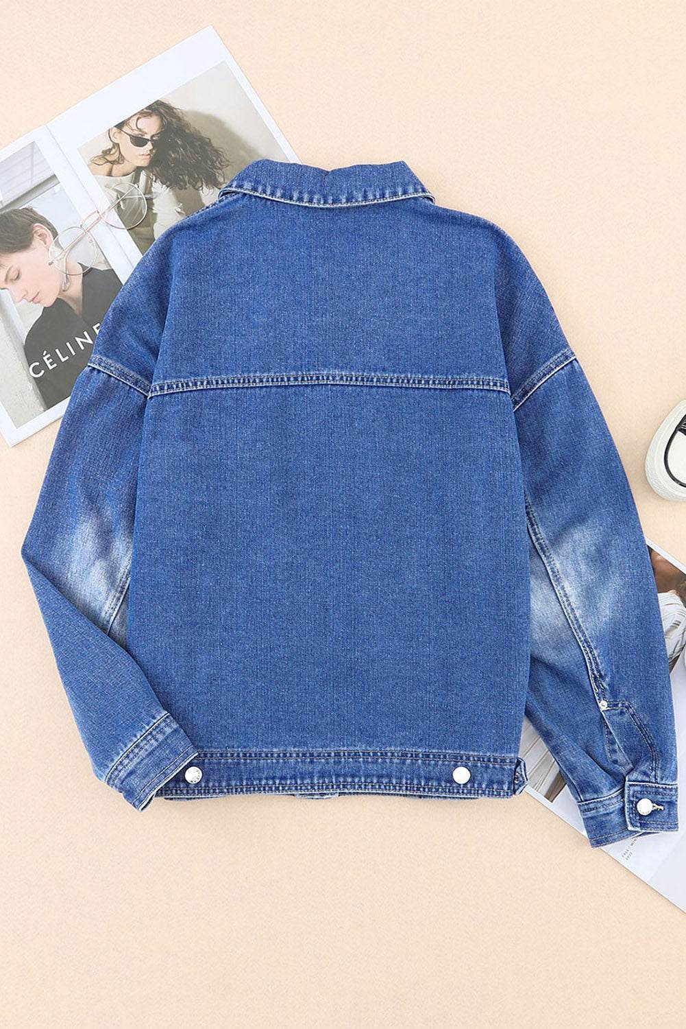 Collared Neck Button Up Denim Jacket - Delanoir