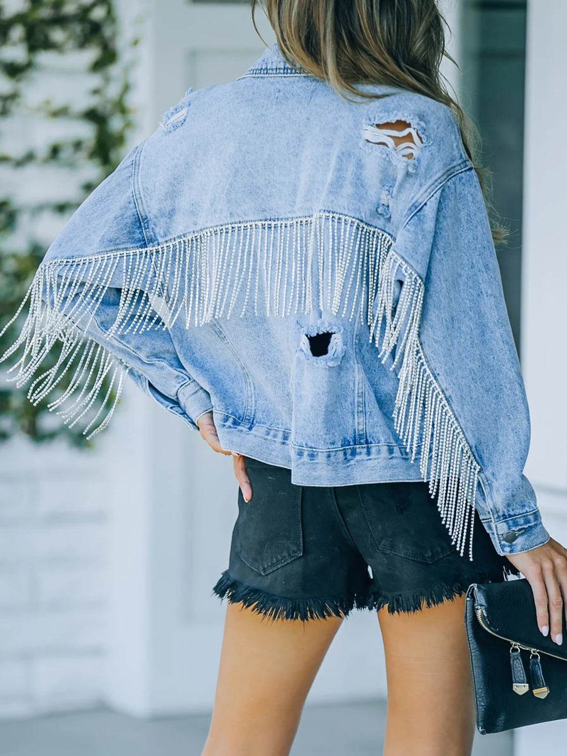 Distressed Fringe Denim Jacket - Delanoir