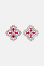925 Sterling Silver Lab-Grown Ruby Flower Shape Stud Earrings - Delanoir