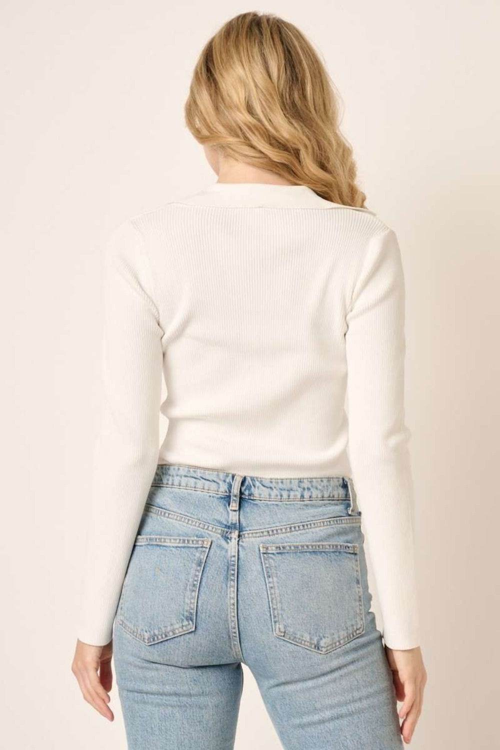 Mittoshop Polo Long Sleeve Ribbed Knit Top - Delanoir