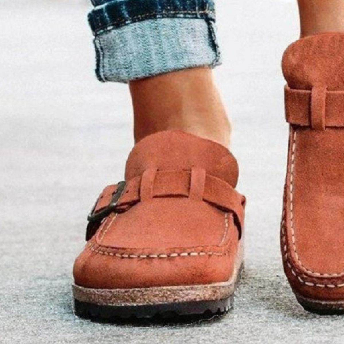 Round Toe Low Heel Buckle Loafers - Delanoir