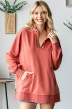 First Love Grommet Split Neck Kangaroo Pocket Sweatshirt - Delanoir