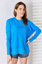 Zenana Ribbed Trim Round Neck Long Sleeve Top - Delanoir