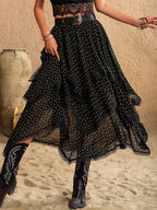 Lace Detail Layered Midi Skirt - Delanoir
