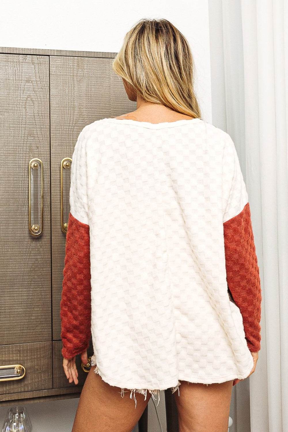 BiBi Color Block Brushed Checker Top - Delanoir