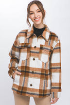 Love Tree Plaid Button Up Shacket - Delanoir
