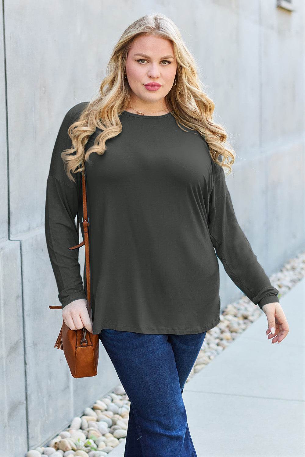 Basic Bae Full Size Round Neck Dropped Shoulder T-Shirt - Delanoir