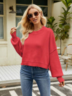 Round Neck Lantern Sleeve Sweater - Delanoir