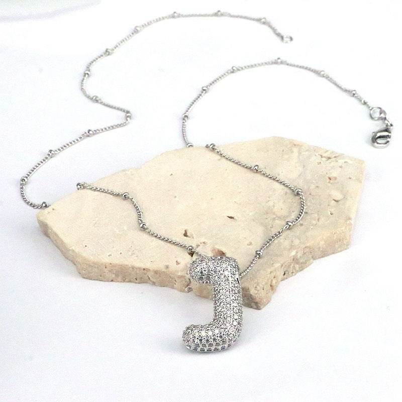 Copper Inlaid Zircon Letter Pendant Necklace - Delanoir