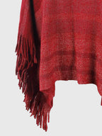 Striped Boat Neck Poncho with Fringes - Delanoir