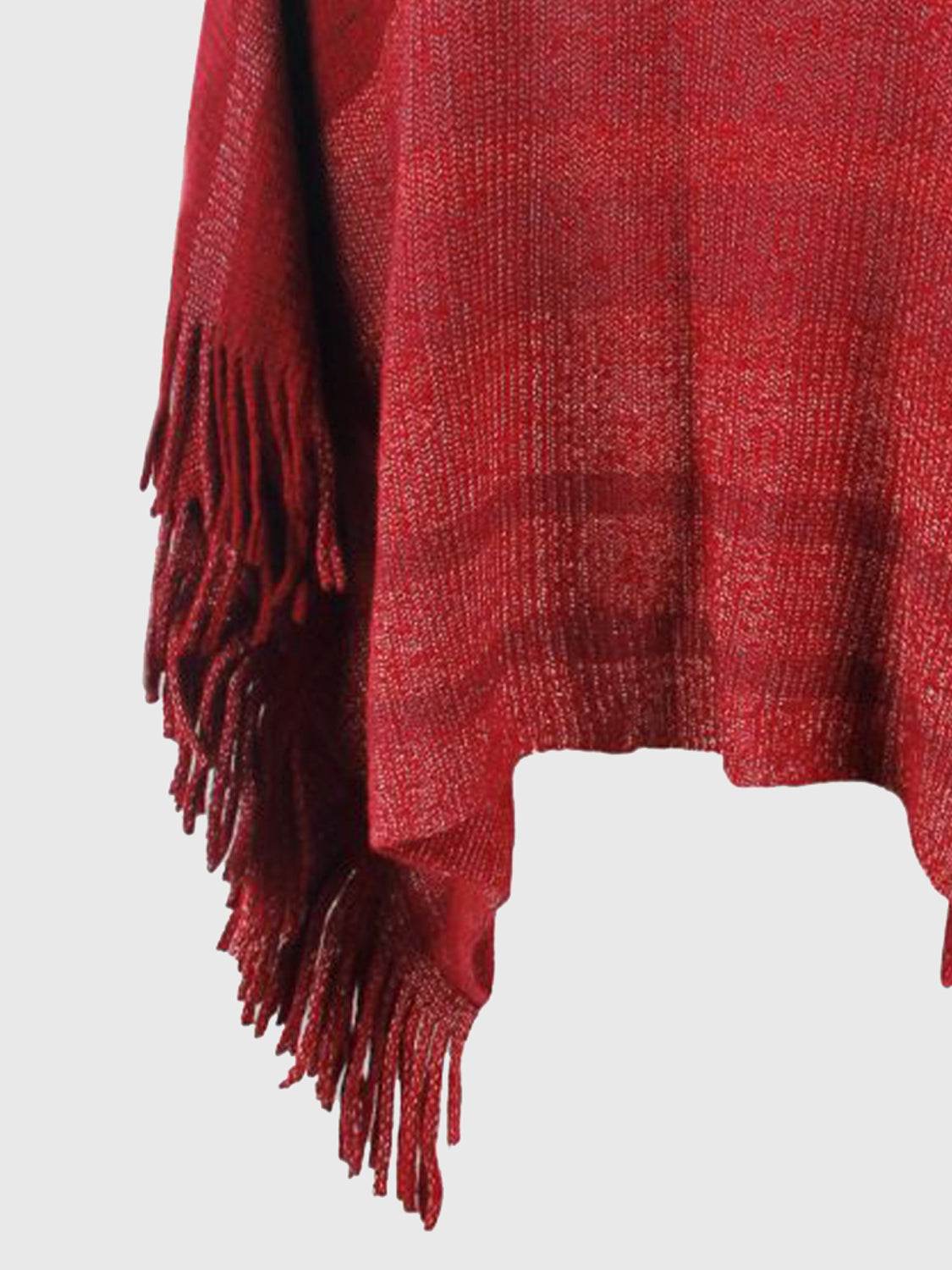 Striped Boat Neck Poncho with Fringes - Delanoir