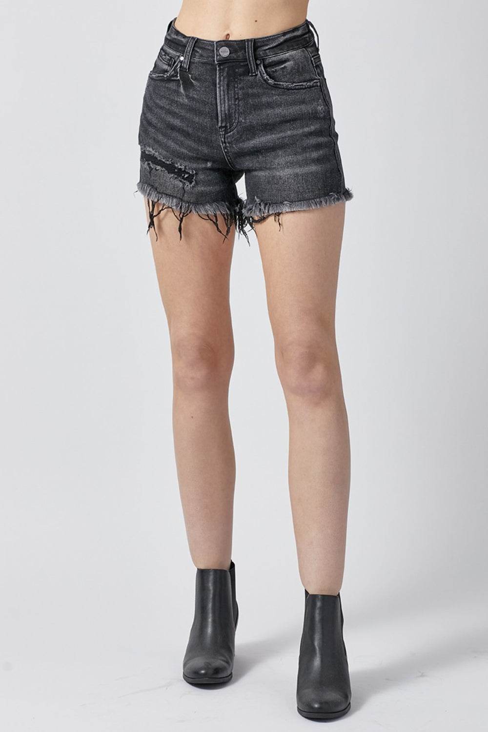RISEN Raw Hem Denim Shorts with Pockets - Delanoir