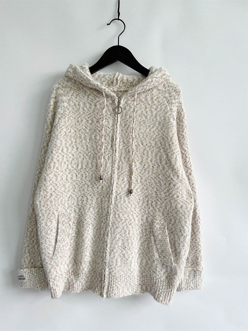 Zip Up Drawstring Long Sleeve Hooded Sweater - Delanoir