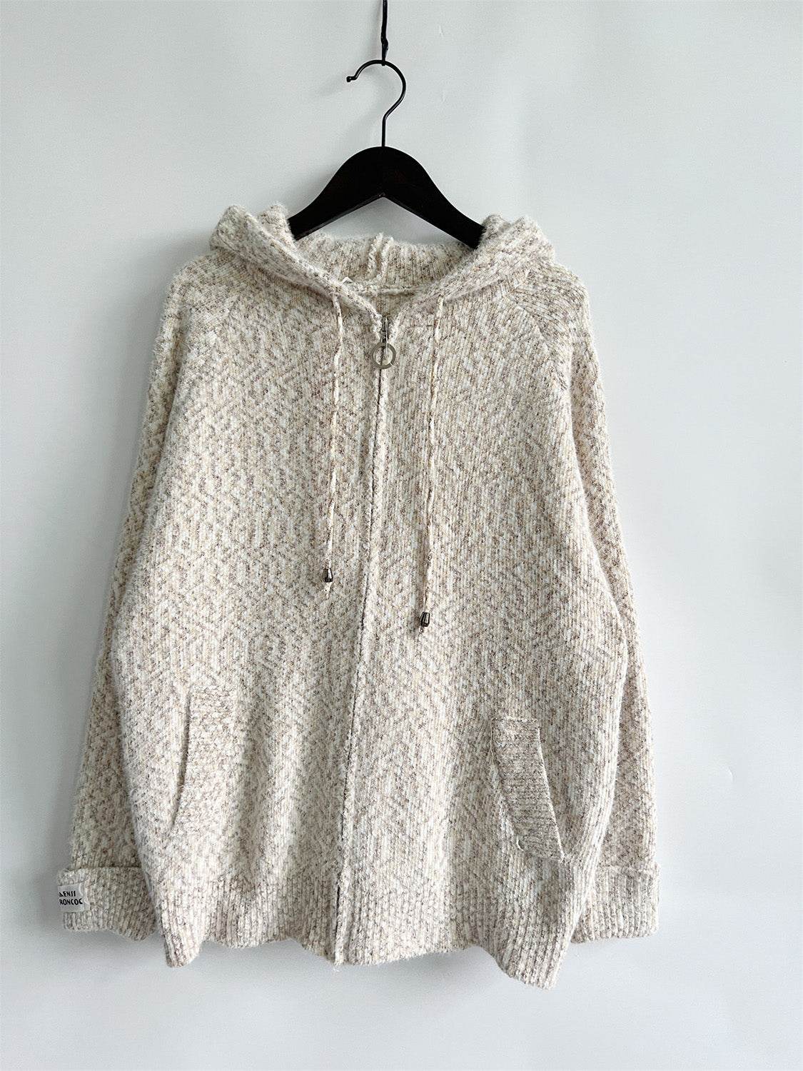 Zip Up Drawstring Long Sleeve Hooded Sweater - Delanoir
