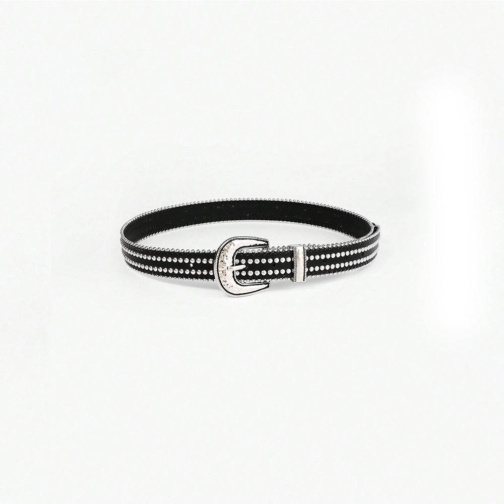 Studded Rhinestone PU Leather Belt - Delanoir
