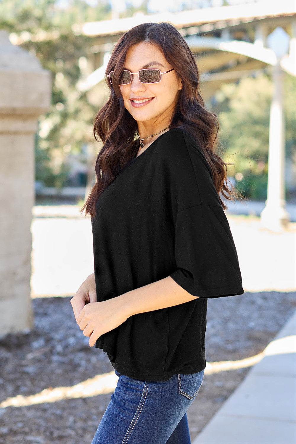 Basic Bae Full Size Round Neck Drop Shoulder T-Shirt - Delanoir