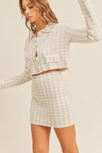 MABLE Houndstooth Cropped Knit Cardigan and Mini Skirt Set - Delanoir