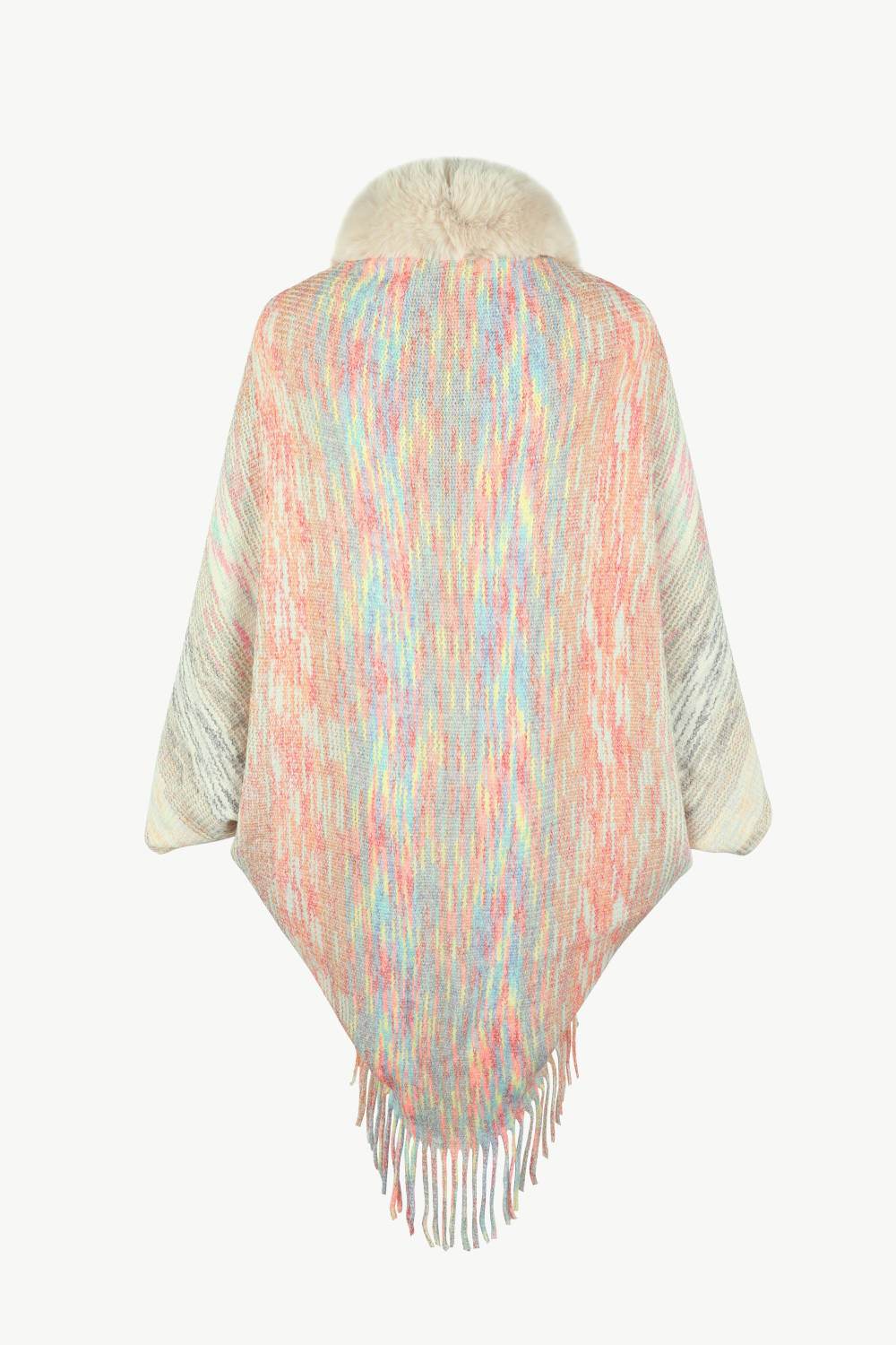 Open Front Fringe Hem Poncho - Delanoir