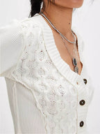 V-Neck Button Up Cropped Cardigan - Delanoir