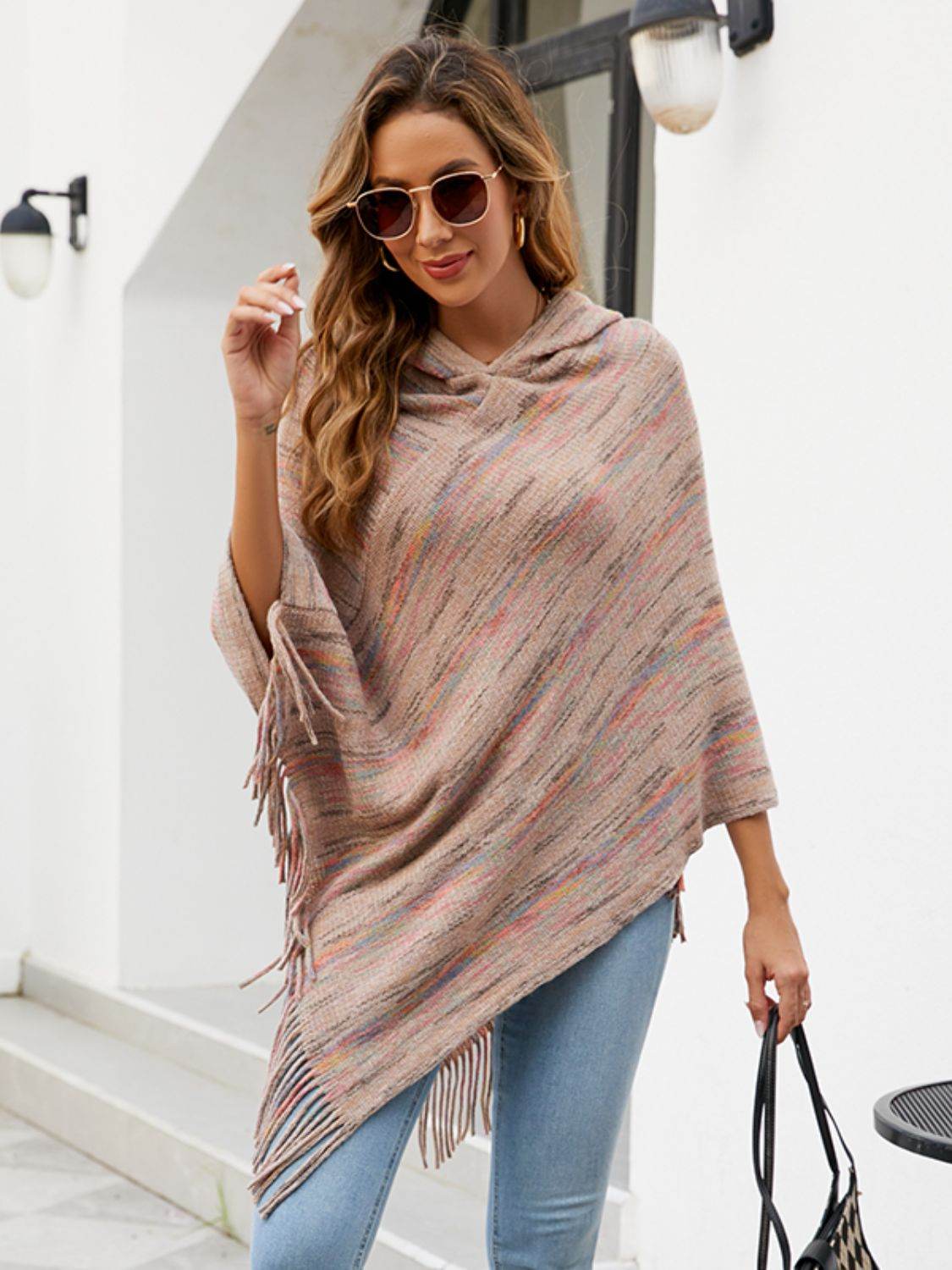 Fringe Hem Hooded Poncho - Delanoir
