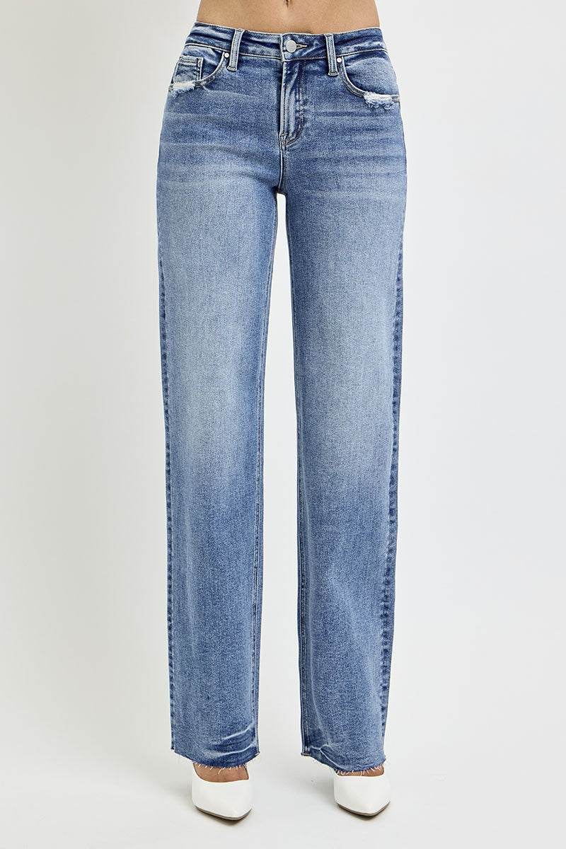 RISEN Full Size High Rise Straight Leg Jeans with Pockets - Delanoir
