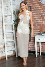 Crochet Flower Halter Neck Knit Dress - Delanoir