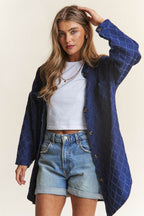 J.NNA Rhombus Stitched Button Up Denim Shacket - Delanoir