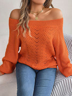 Openwork Off-Shoulder Long Sleeve Sweater - Delanoir