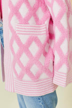 Geometric Open Front Long Sleeve Cardigan - Delanoir