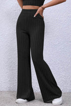 Basic Bae Full Size Ribbed High Waist Flare Pants - Delanoir