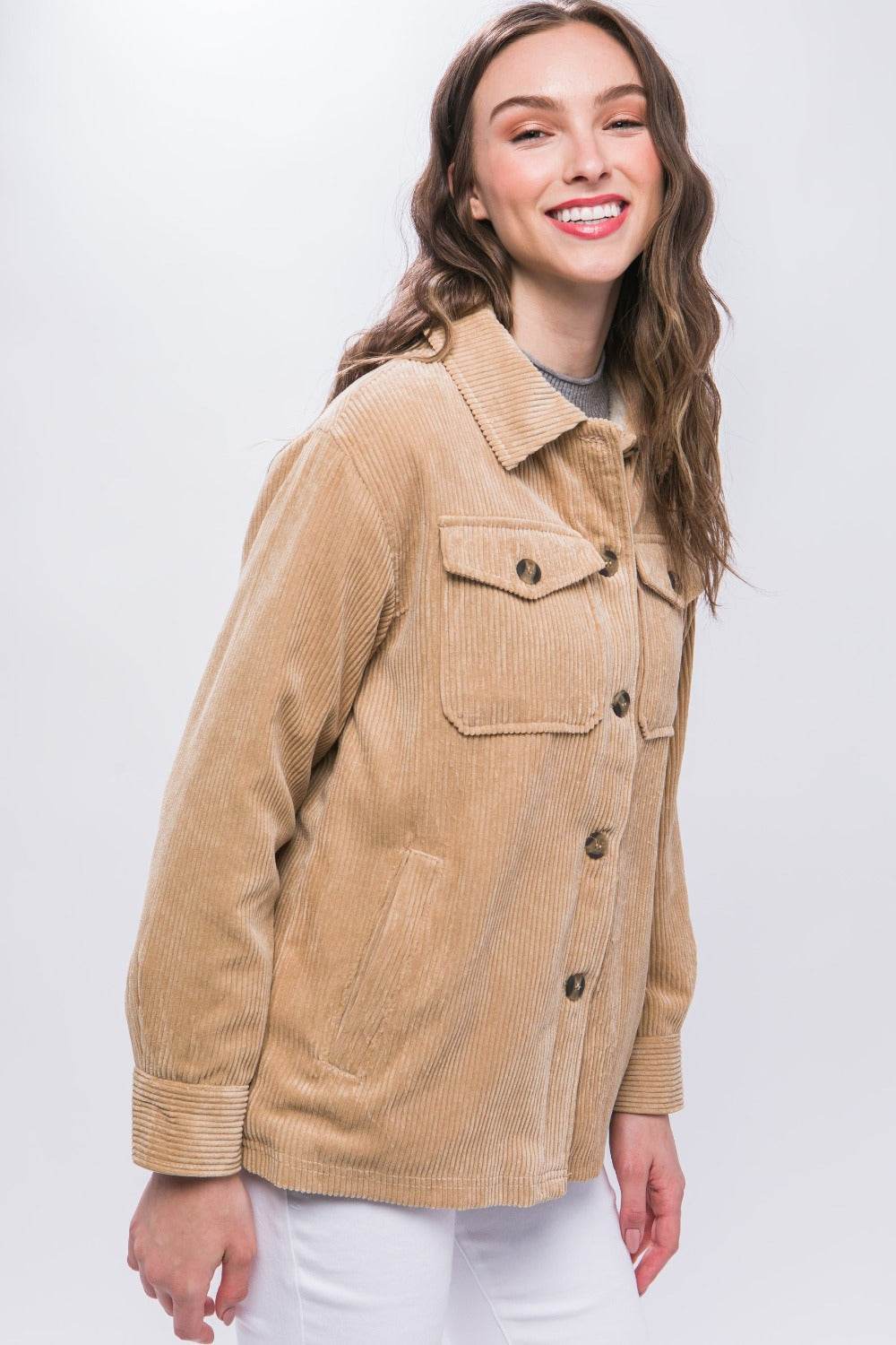Love Tree Corduroy Button Up Jacket with Sherpa Inside - Delanoir