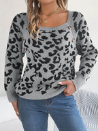 Leopard Buttoned Square Neck Sweater - Delanoir