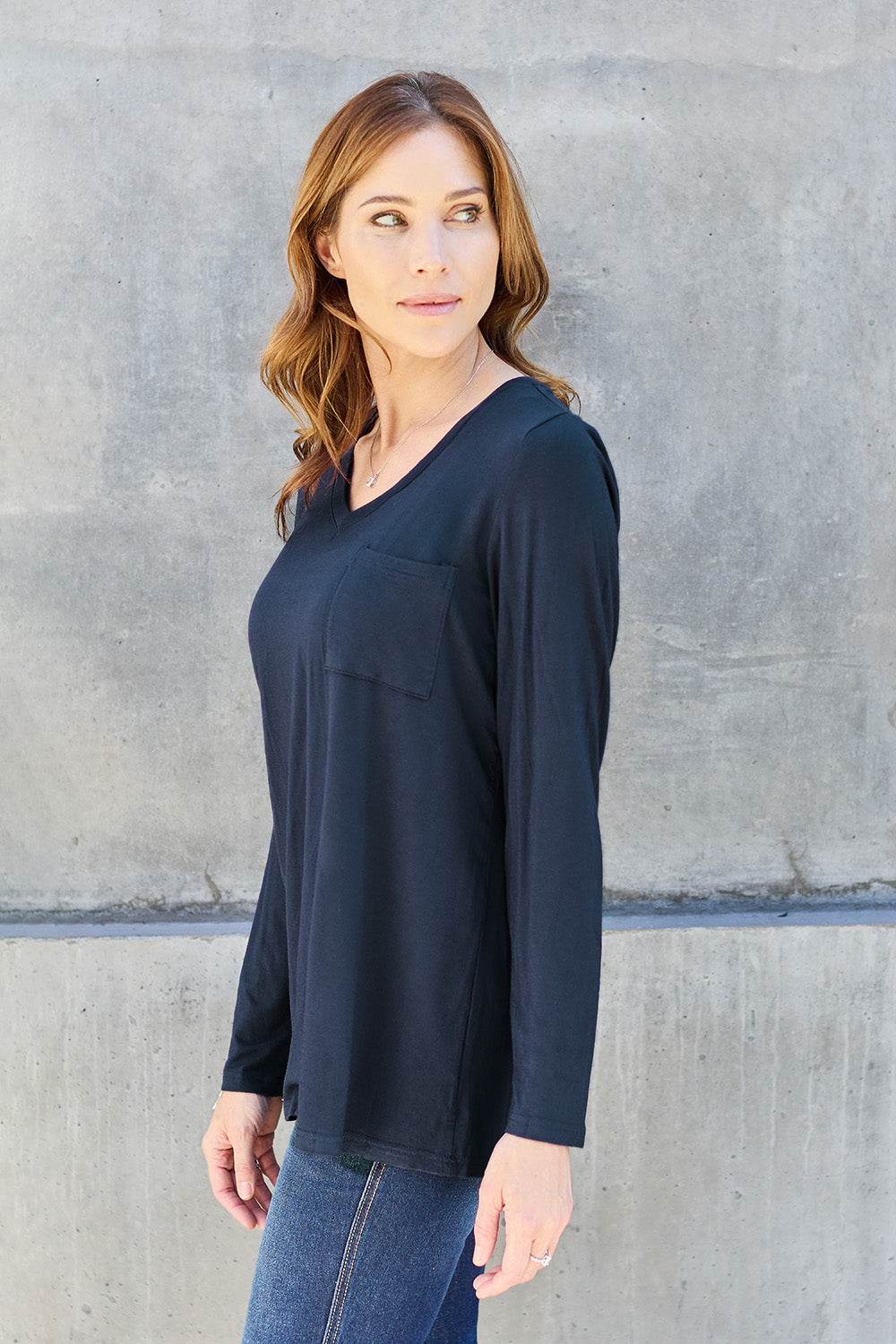 Basic Bae Full Size V-Neck Long Sleeve Top - Delanoir
