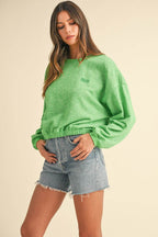 Mable Round Neck Letter Embroidery Crop Sweatshirt - Delanoir