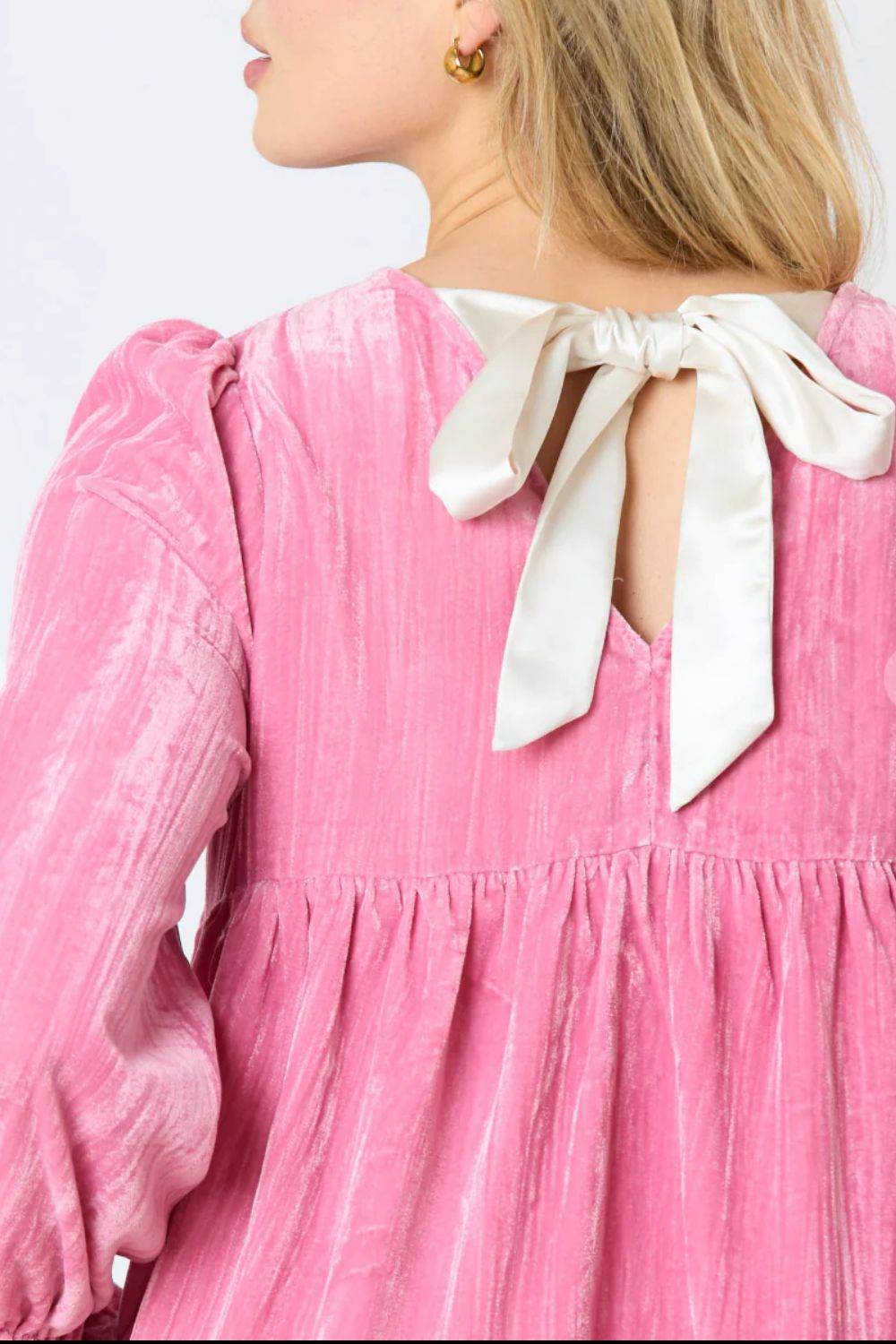 Tied Round Neck Flounce Sleeve Mini Dress - Delanoir