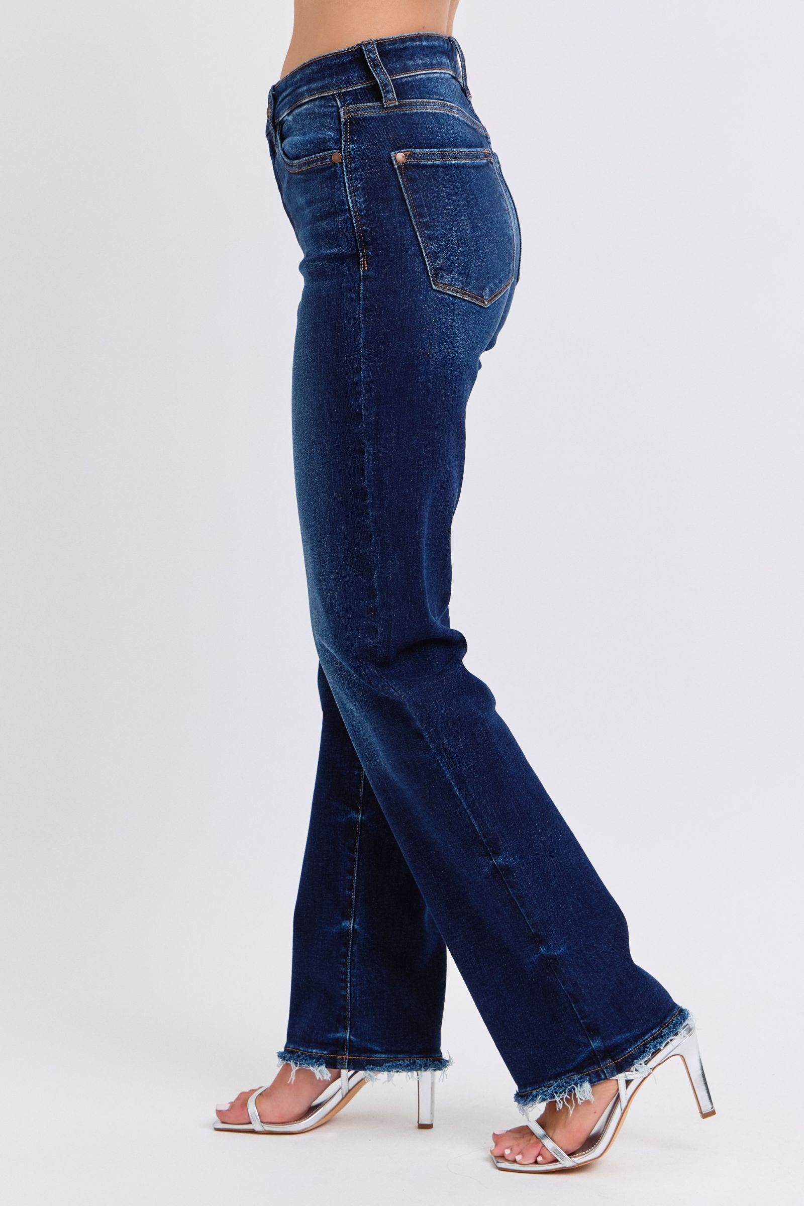 Judy Blue Full Size Raw Hem Straight Leg Jeans - Delanoir