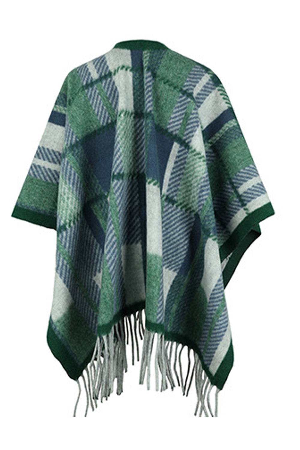 Cloak Sleeve Fringe Detail Poncho - Delanoir